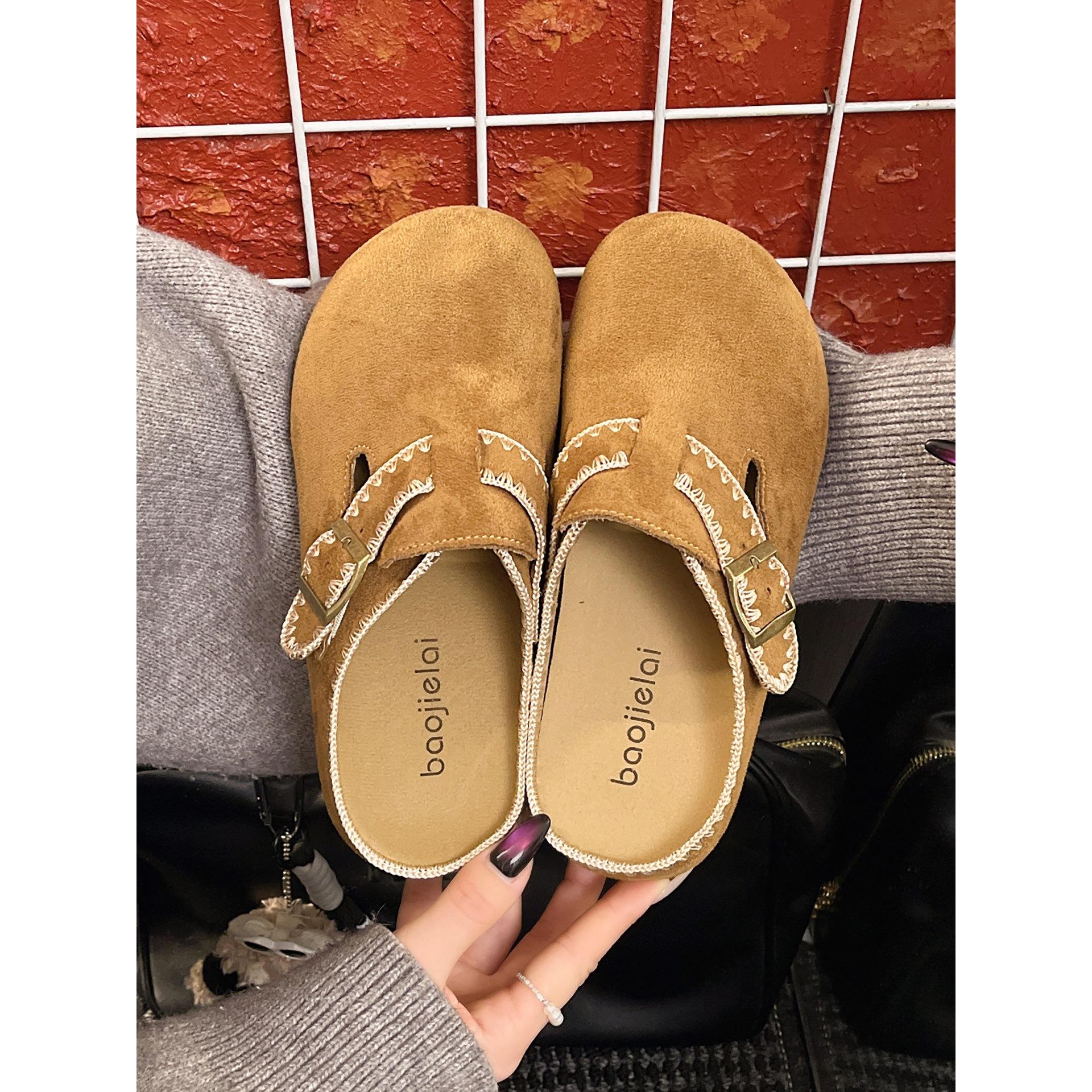 

Retro outer wear thick-soled half-drag Birkenstocks 2026 new spring and autumn with skirt heightening soft-soled bag head slippers 40 хакі