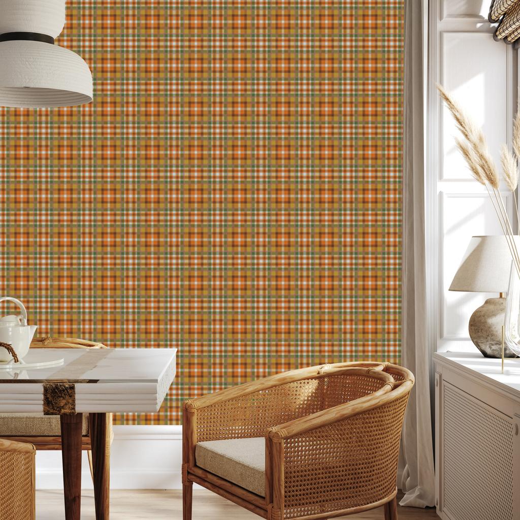 Autumn Plaid Wallpaper Gold, Orange and Ochre 50x1000