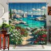 1pc Nature Landscape Shower Curtain with Colorful Wildflowers and Soothing Seascape, Bathroom Decorative Shower Curtain