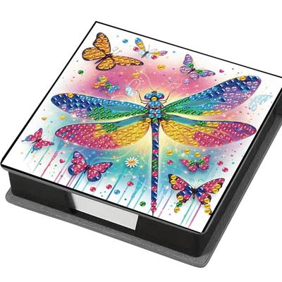 DIY Rhinestones PU Diamond Painting Notecard Box with 160 Sheets Paper Gem Painting Memo Pad Holder Mosaic Kit for Home Office