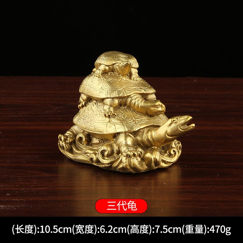 Brass - Small Money Pair Thousand-Year Fu Lu Shou Three-Generation Turtle Ornaments W