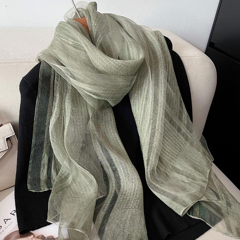 Silk Blended Light and Thin Yarn Women's Spring and Summer Sunscreen Shawl Silk Scarf Versatile Decorative Long Scarf Elegant Fashion Scarf