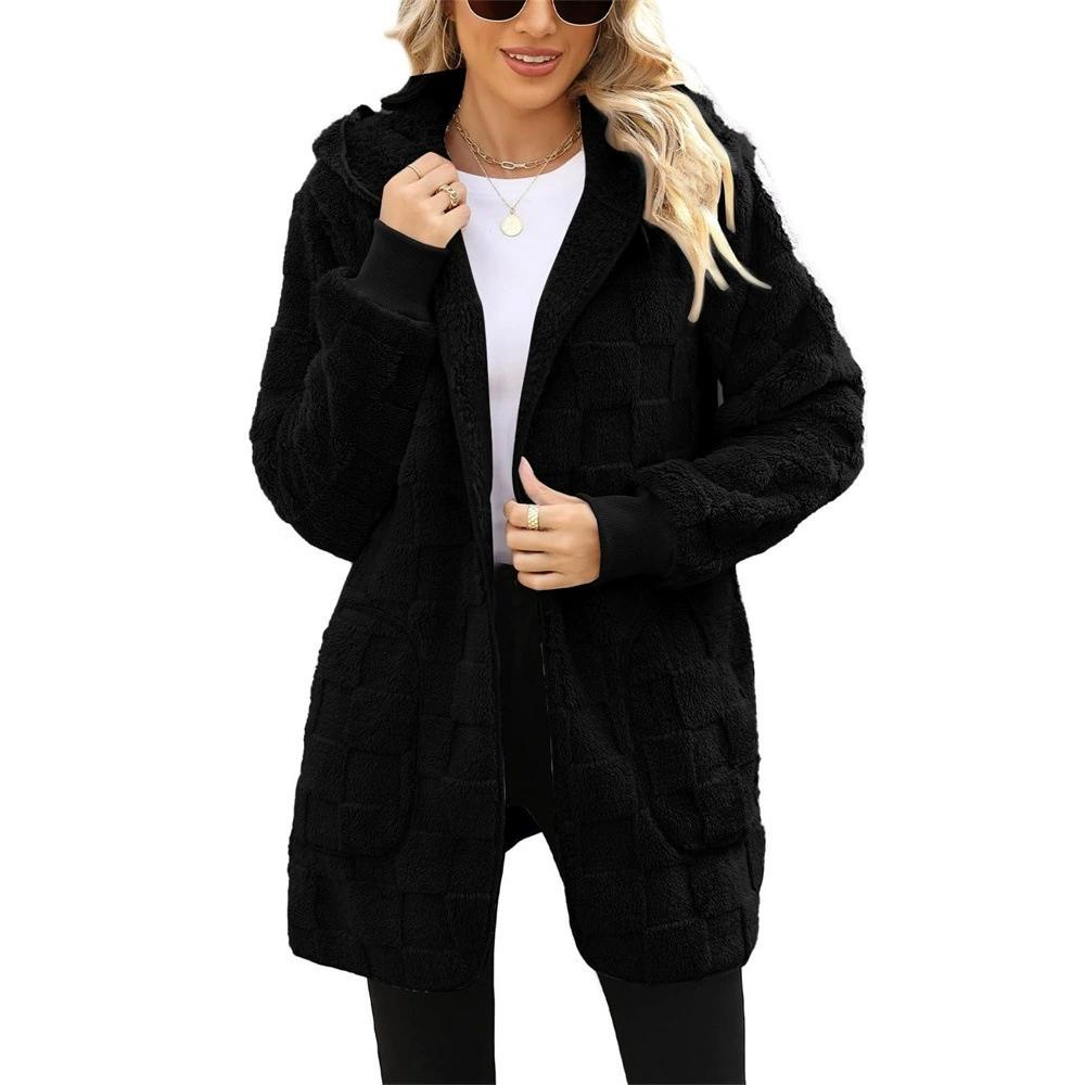 Autumn Winter Women Hooded Plush Velvet Jacket Cardigan Coats Oversized Up Fuzzy Casual Cardigan Warm Outerwear Lady Jacket