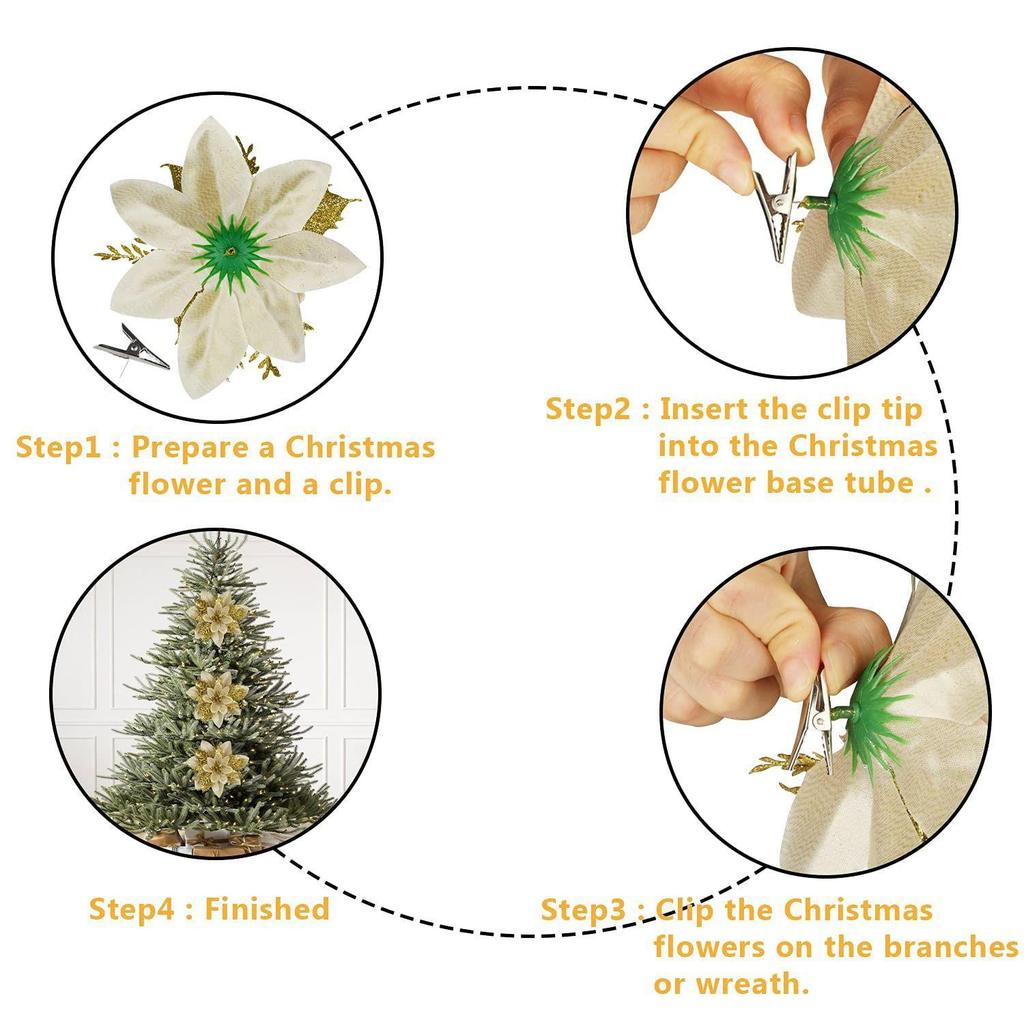 12Pcs Christmas Poinsettias Flowers Decoration Artificial Flowers for Christmas Tree Ornaments Suitable for Home Christmas Decorations