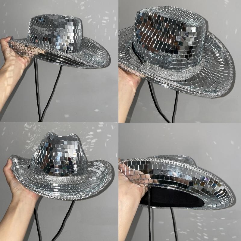 Disco Ball Cowboy Hat Girl Costume Cosplay Cap Household Decoration for Home Festival Shopping Traveling Supplies