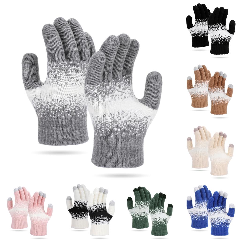 Men's And Women's Knitted Yarn Five Finger Warm Gloves With Thick Velvet Gloves