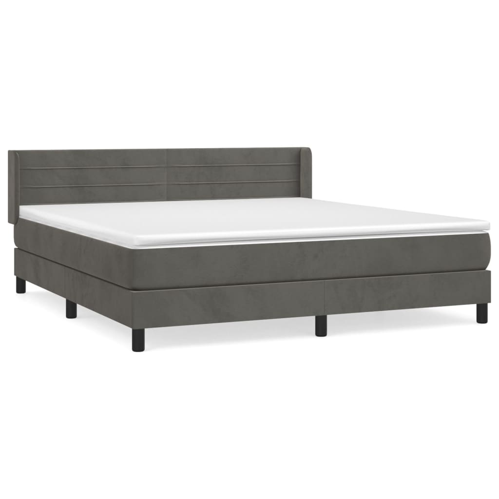 Box Spring Bed with Mattress Dark Gray 180x200 cm Velvet