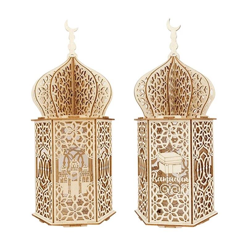 Ramadan LED Lamp Wooden Eid Mubarak Moon LED Light Muslim Islam Decorative Light Lantern For Home Decoration