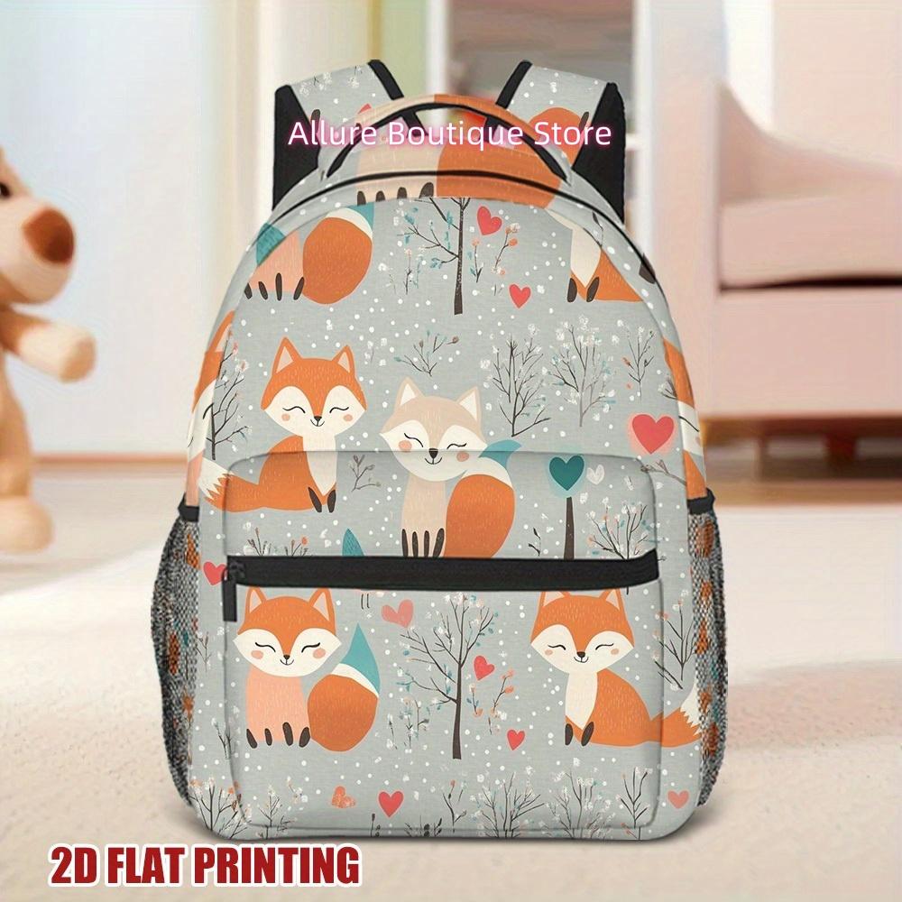 1pc Winter Foxes Backpack with Oversized Storage & Comfortable Straps - Lightweight, Durable Polyester, 2D Flat Print Design, Pe