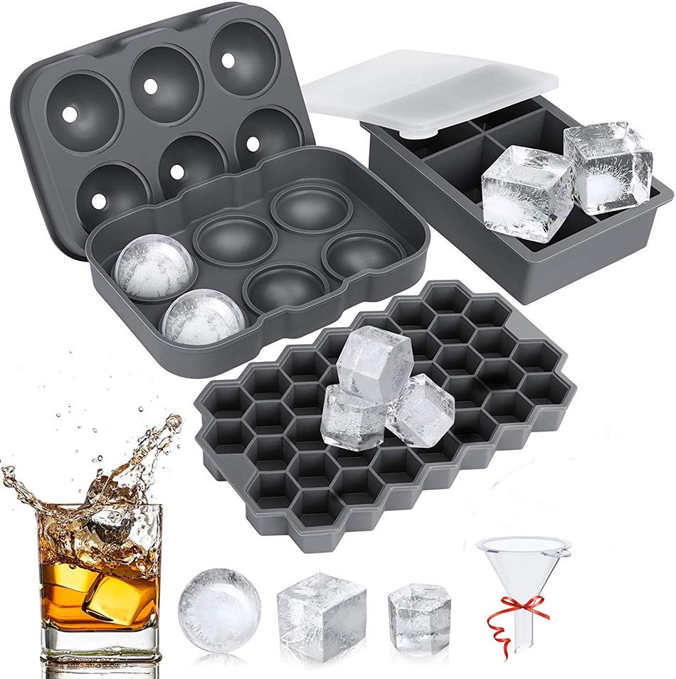 6-Piece Silicone Ice Cube Tray Set with Square and Round Molds