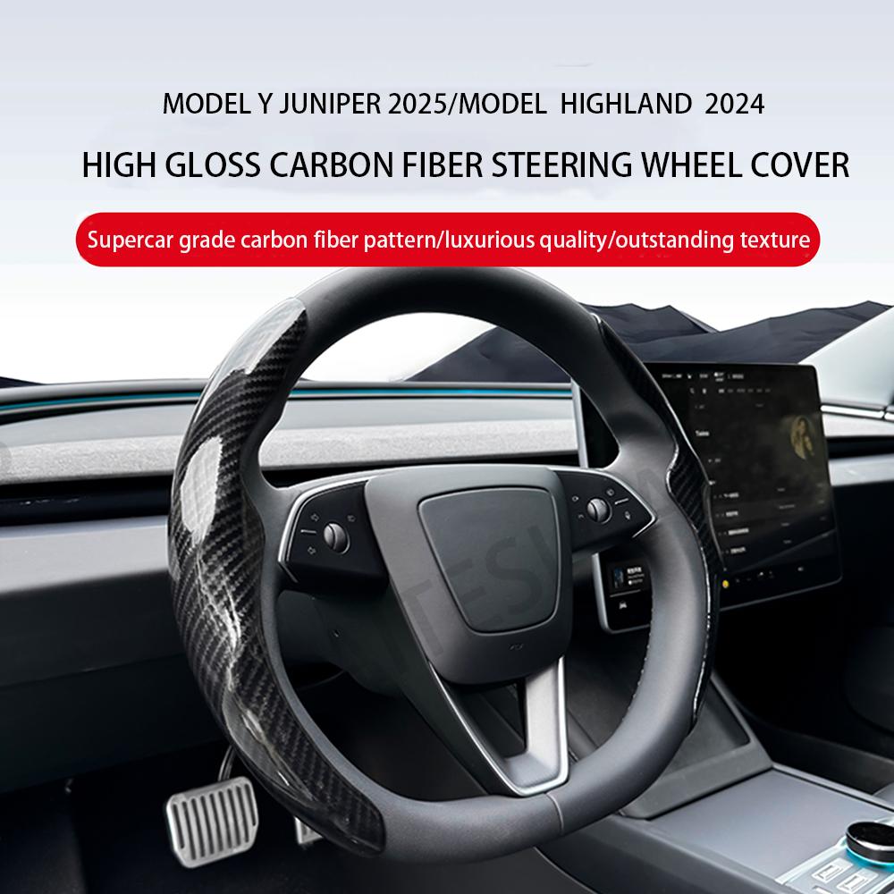 Voor Tesla Model 3/Y Highland Juniper Stuurhoes Koolstofvezel Leer Anti-Bont Sportstuur Auto Accessoires