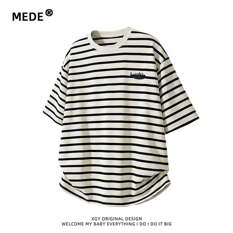 MEDE Men s Summer Color-Block Striped Loose Short-Sleeve T-Shirt XL