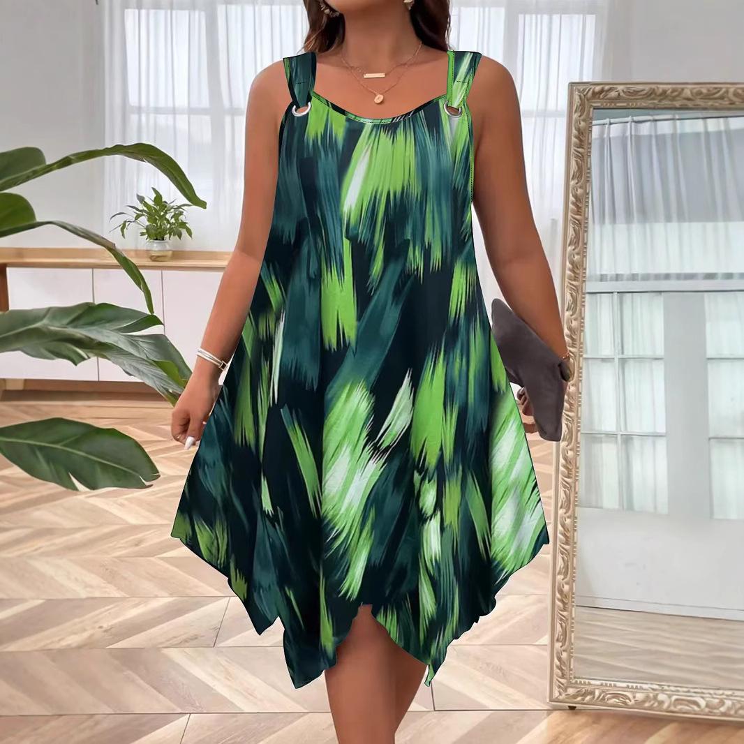 Women s Elegant Gradient Print A-line Sleeveless Dress for Spring/Summer Fashion L