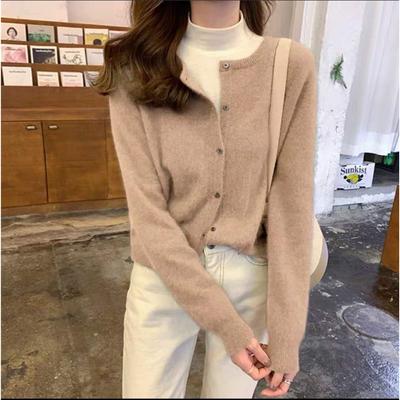 Solid Color Knitted for Women Cardigan Korean Single Breasted Long Sleeve Jumper Woman Round Neck All Match Cardigans Outwear