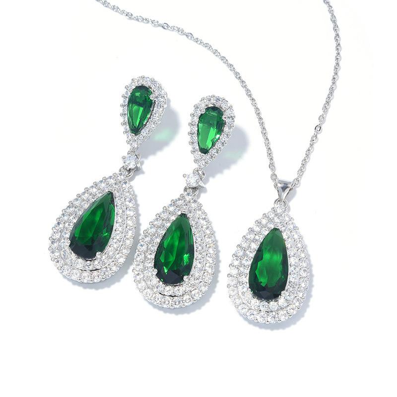 

Модные серьги-подвески с преувеличенными бриллиантами, ожерелье для женщин, роскошный ужин, ювелирные изделия из циркония, комплект из двух предметов, атмосферные украшения Necklace зелёный