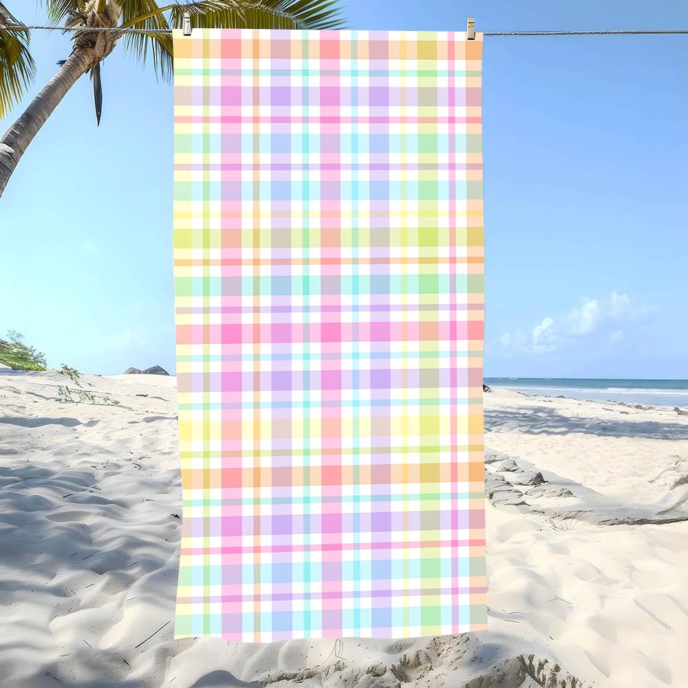 Soft P-Pastel Grids Towel Beach Towel Oversized Super Absorbent Soft Swim Beachtowels For Men, Women