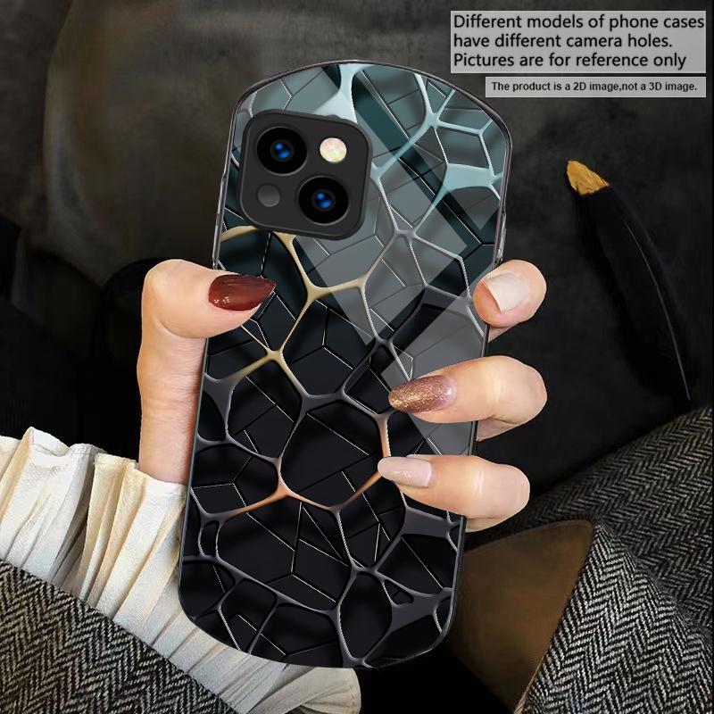 Abstrakt geometrisk konst För iPhone 17 16 15 14 Pro 13 Plus 12 mini 11 Pro Max XR X S 7 8 Elliptiskt härdat glas Fodral för mobiltelefon