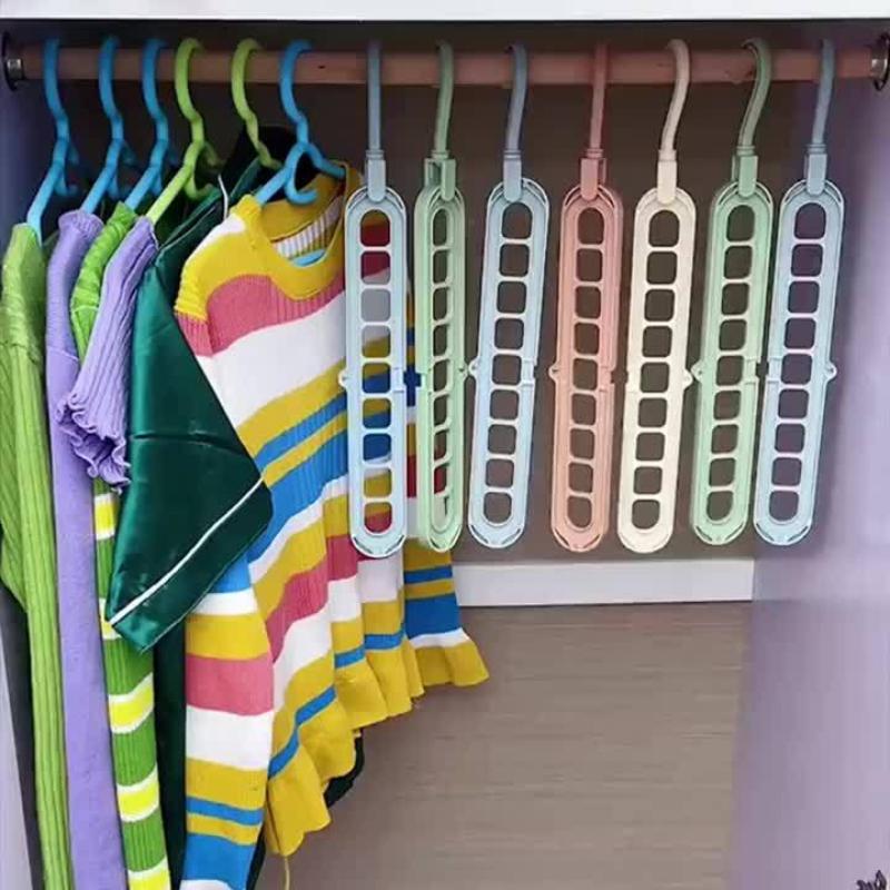 Rotating 9-hole magic clothes hanger, foldable horizontal and vertical dual-use, multifunctional 9-hole drying rack for home use