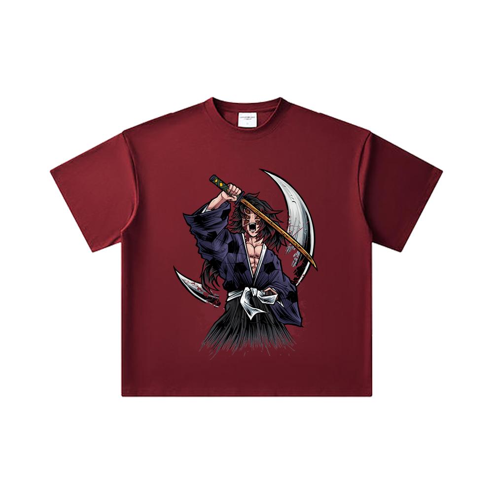 260 GSM Double Yarn 32 Count 100% Cotton Demon Slayer V5 Kokushibo Print Unisex Heavy Cotton T Shirt