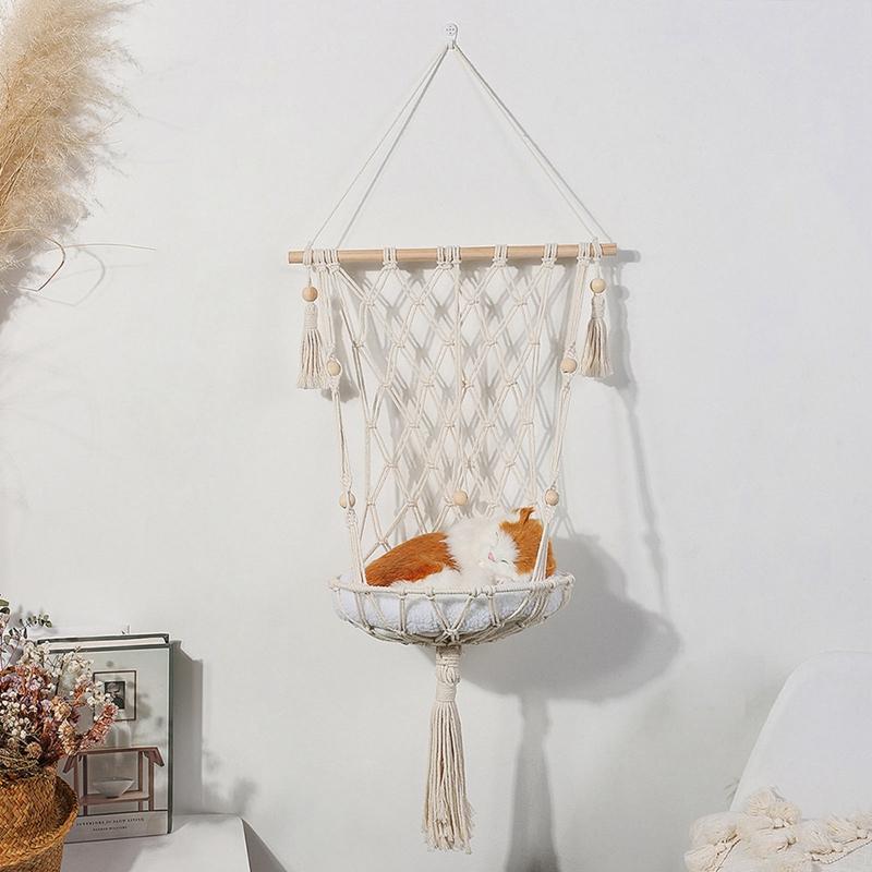 Large Macrame Cat Hammock,Macrame Hanging Swing Cat Dog Bed Basket Home Pet Cat Accessories Dog Cat's House Puppy Bed Gift