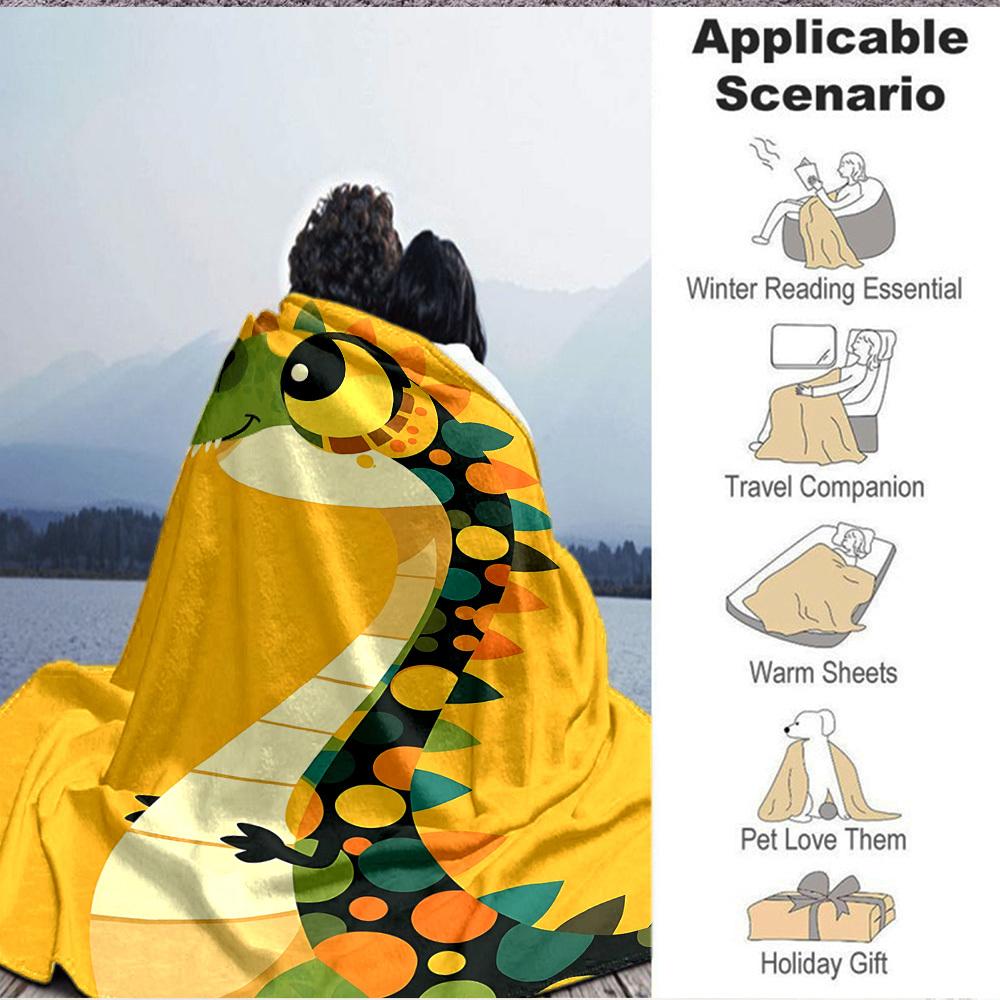 1pc Dino Prints Colorful Lightweight Flannel Blanket, Comfortable and Warm Blanket, for Office and Camping Sofa Bed, Livingroom150