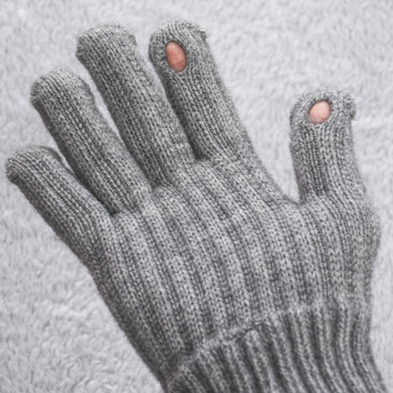 Daiso Ribbed Finger Hole Gloves Grey