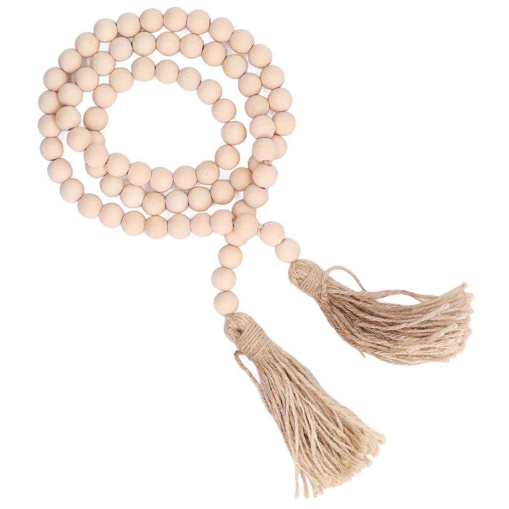 16mm Bead Size Wood Bead Garland 57.87in Boho Wall Hanging Decor Prayer Beads For Coffee Table