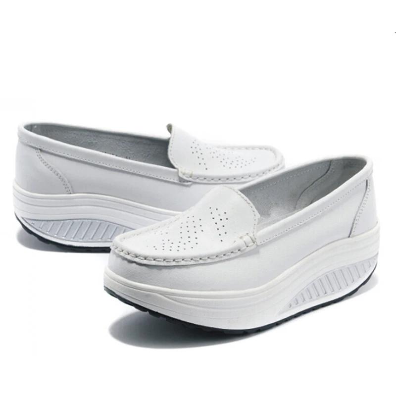 Scarpe Mocassini Piattaforma Donna Moda Primavera Autunno Scarpe Casual Vuote in Vera Pelle Donna Slip-on Mocassini Creeper Taglia42