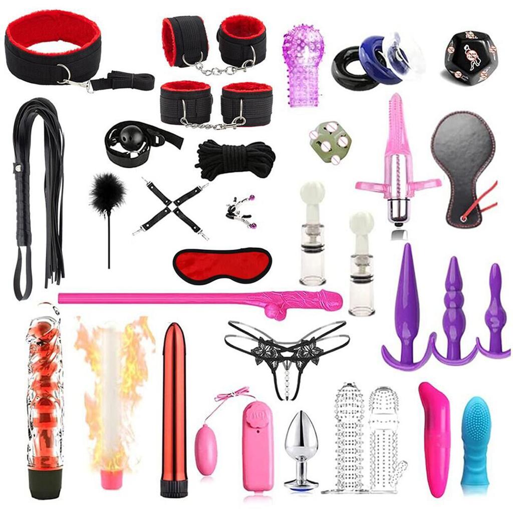 38PCS BDSM Bondage Slave Restraints Adult Games Sex Toys Handcuffs Ankle Cuffs Whip Neck Collar