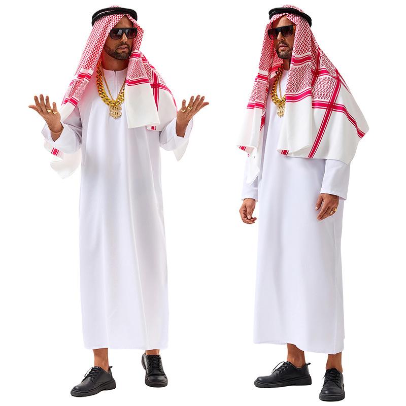 Dubai Rich Emirati Cosplay Performance Outfit Middle Eastern Arabic Style Robe for Men and Women Costume Set Dress