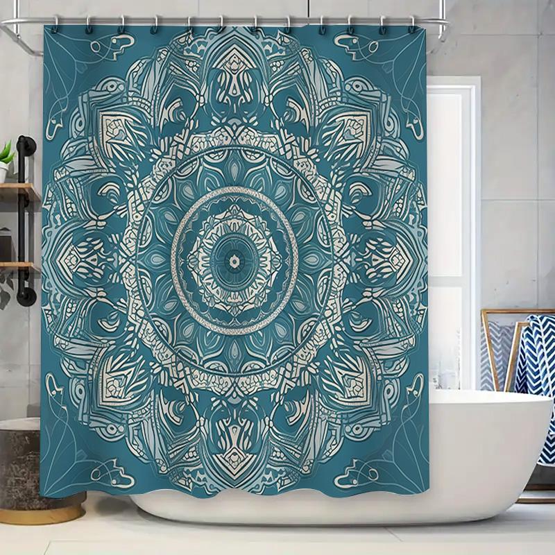 Ornate Mandala Blue Shower Curtain Decor Bathroom Accessories for Home Decoration