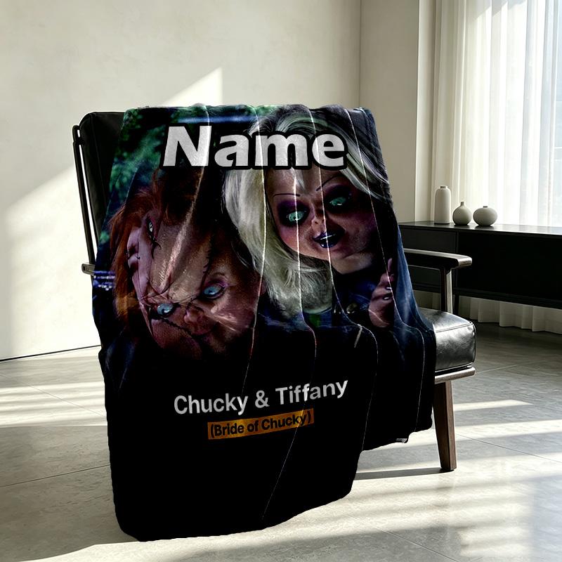 Custom Name Personalized Bride of Chucky Print Blanket, Home Decor, Bedroom, Sofa, Camping, Couch, Gifts for Birthday Christmas