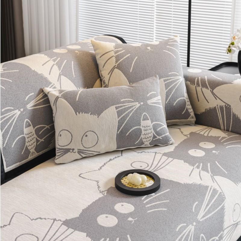 Herbst Zuhause Rutschfeste Sofakissen Couch Sofabezüge Matte Chenille Überwurf Katze Gedruckt Funda Sofa Matten