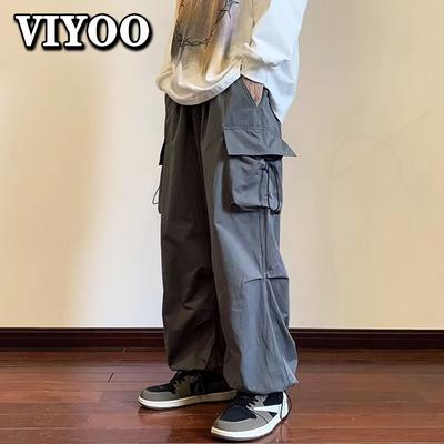Männer Y2K Kleidung Cargo Hosen Streetwear Kordelzug Tasche Elastische Taille Baggy Hosen Hip Hop Lose Frauen Breite Bein Hosen Overalls