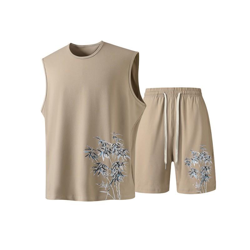 Mens Breathable Quick-Dry Sleeveless Tank Top Shorts Set Sportswear Lightweight Gym Outdoor Casual Wear