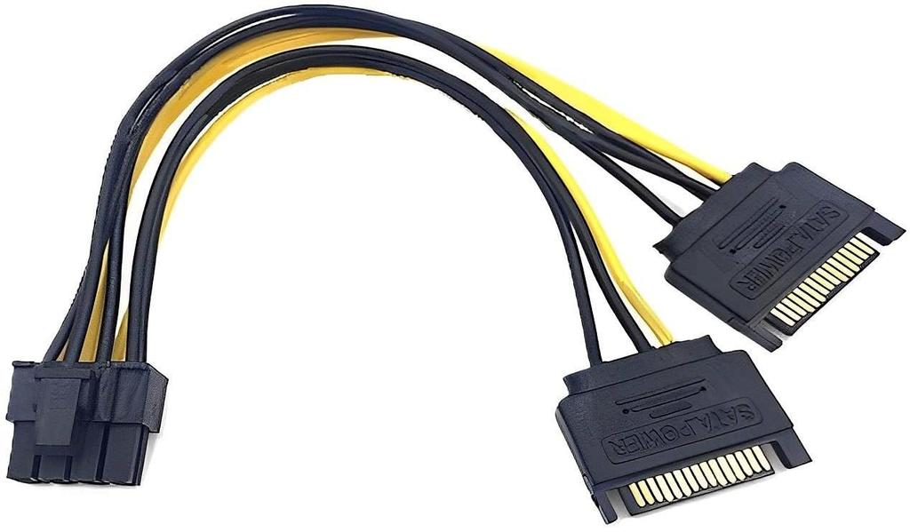 Pomocné napájení grafické karty GPU 2 x SATA samec na duální PCIe samice kabel, 15-pin 8(6+2)-Kolík (1 Kabel)
