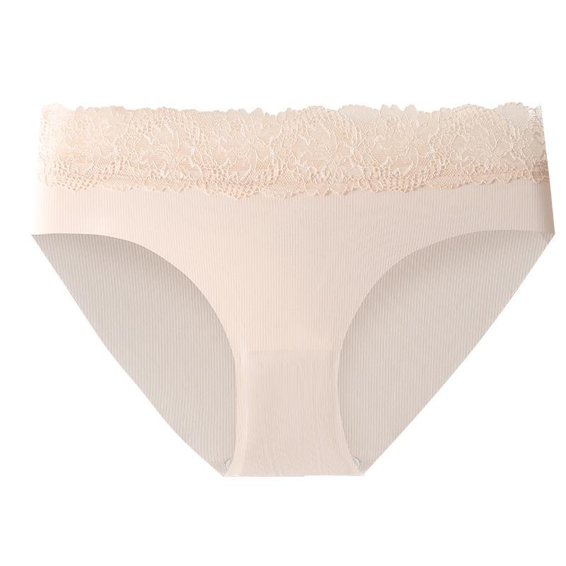 Sexy Ice Silk Underwear for Women Thin Mid-waist Pure Cotton Crotch Seamless Lace Edge Breathable Triangle Panties