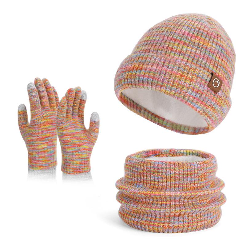 Winter Knitted Hat Scarf Gloves Set Thermal Soft Warm Three Piece Beanie Neck Warmer Touchscreen Gloves Outdoor Daily Wear Women Winter Accessory