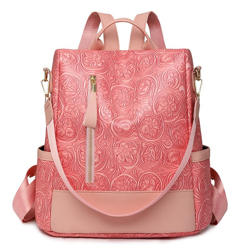 Schoolbag Backpack Fashion Printed Korean Version Soft PU Women's Anti-theft Backpack Going Out Leisure Trend Multifunctional Shoulder Bag