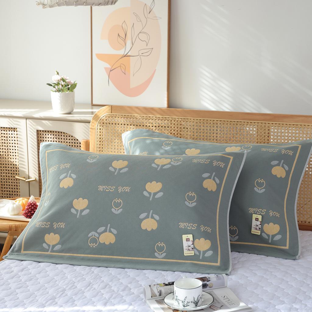 A Pair of Pure Cotton Gauze Pillow Towels, New High-density Soft Adult Cover Towels, Cotton Non-slip and Breathable Household