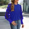 Top da donna, girocollo, in rete, a sbuffo, a maniche lunghe, tinta unita, versatile, stile camicetta