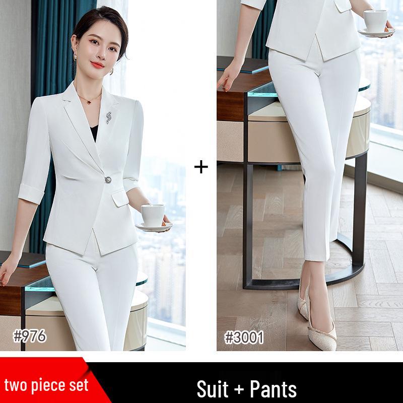 Women's White Professional Summer Suit Set for Beautician or Salon Manager