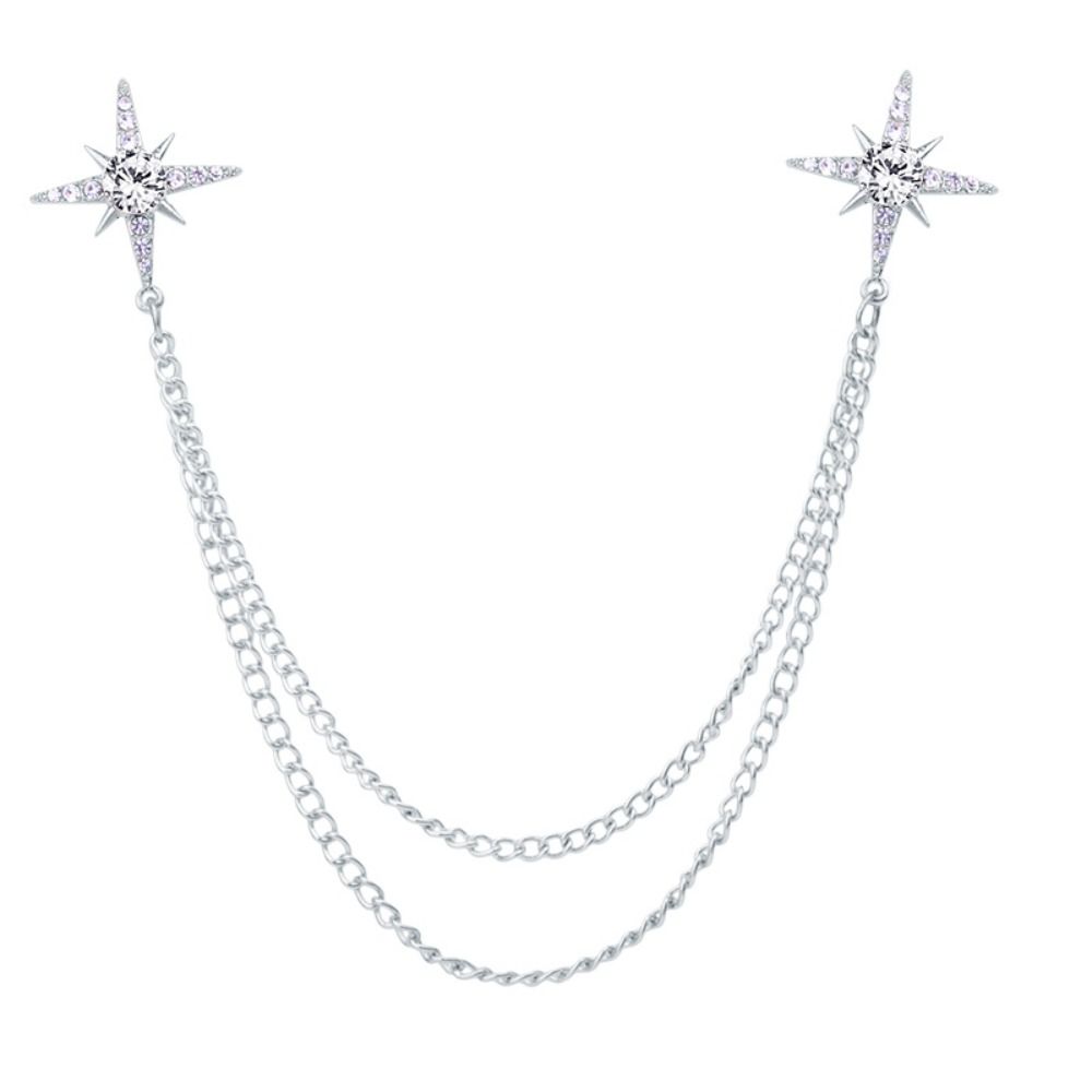 Rhinestone Star Collar Brooch Chain Double Layer Chain Chain Brooch New Lapel Pin