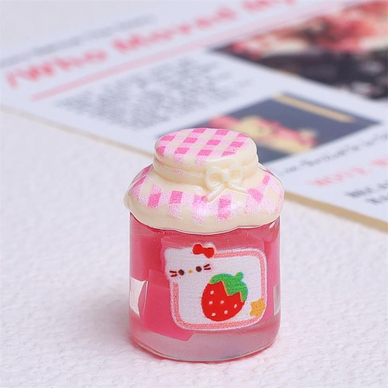 4 stk Dukkehus Miniatyrer Hello Kitty Jordbærsyltetøyglass Lysende Modell Kt Mikrolandskap Ornamenter Dekor Leke Late som Leke DIY