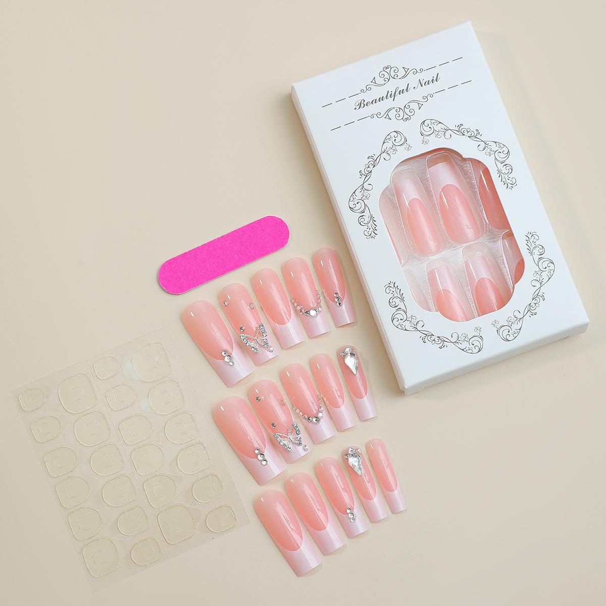 

Эксклюзивный трансграничный французский маникюр со стразами, дизайн «бабочка» и «капля воды»