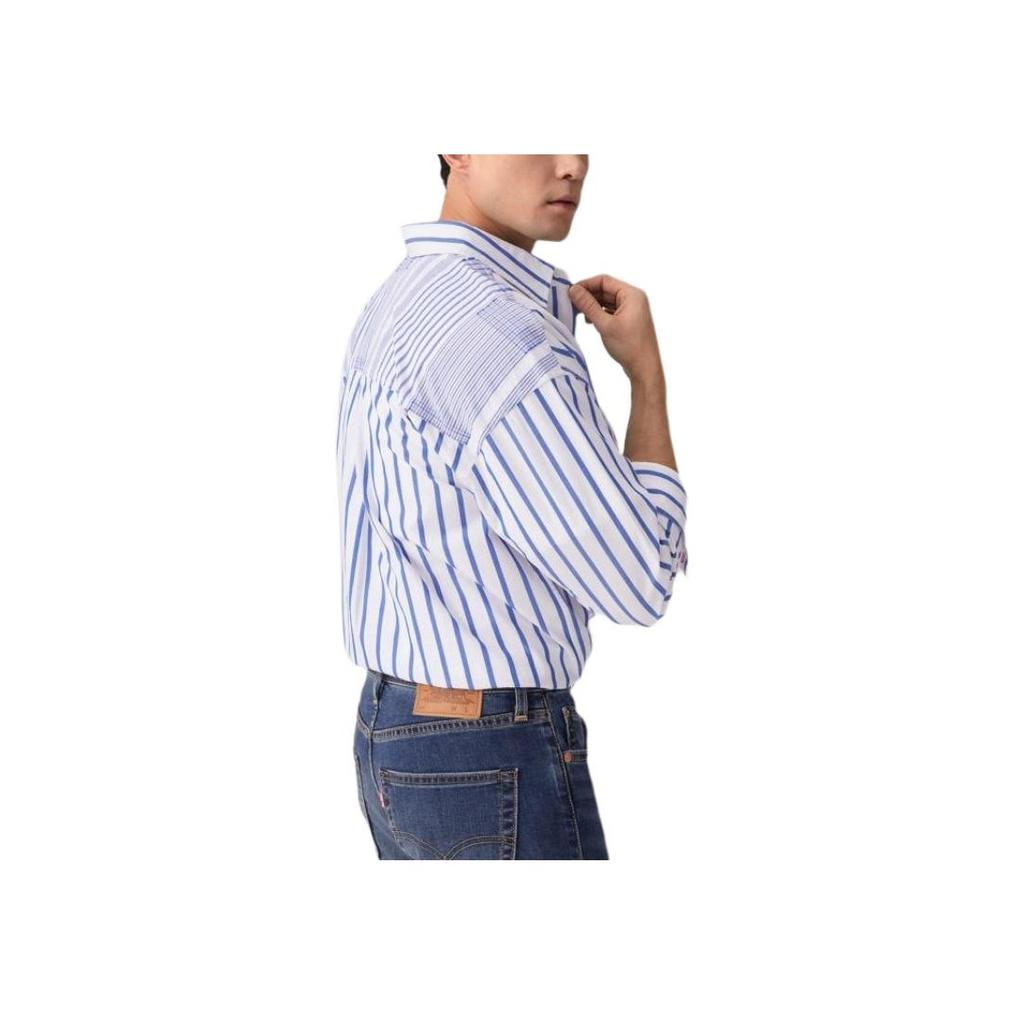 Levis Loose Comfortable Casual Striped Collar Long Sleeve Shirt Men Shirts Blue White 003MX-0000