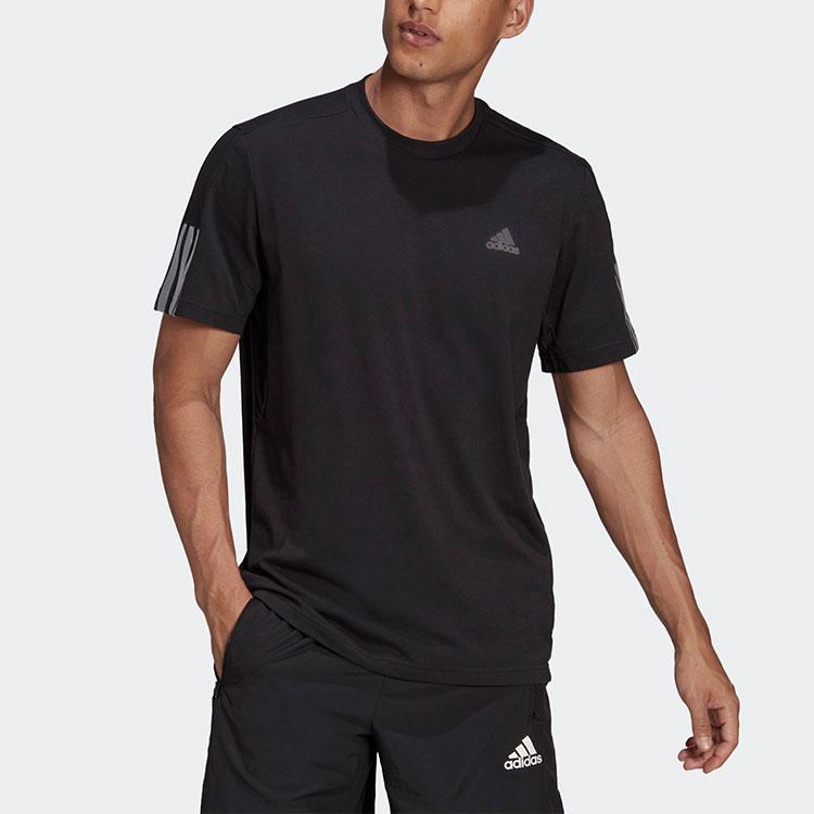 Adidas Logo Print Solid Color Striped Casual Short Sleeve T-Shirt Men Tops Black HD4323