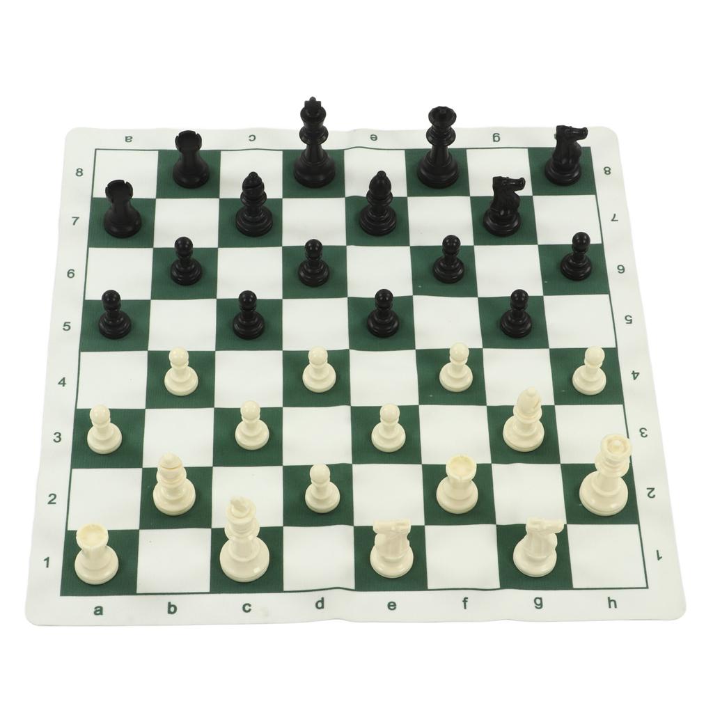 Schachspiel mit PP-Schachfiguren, Schachbrett aus PU-Lederimitat, Einband, Samtbeutel, Reise-Schachspielsets für Kinder