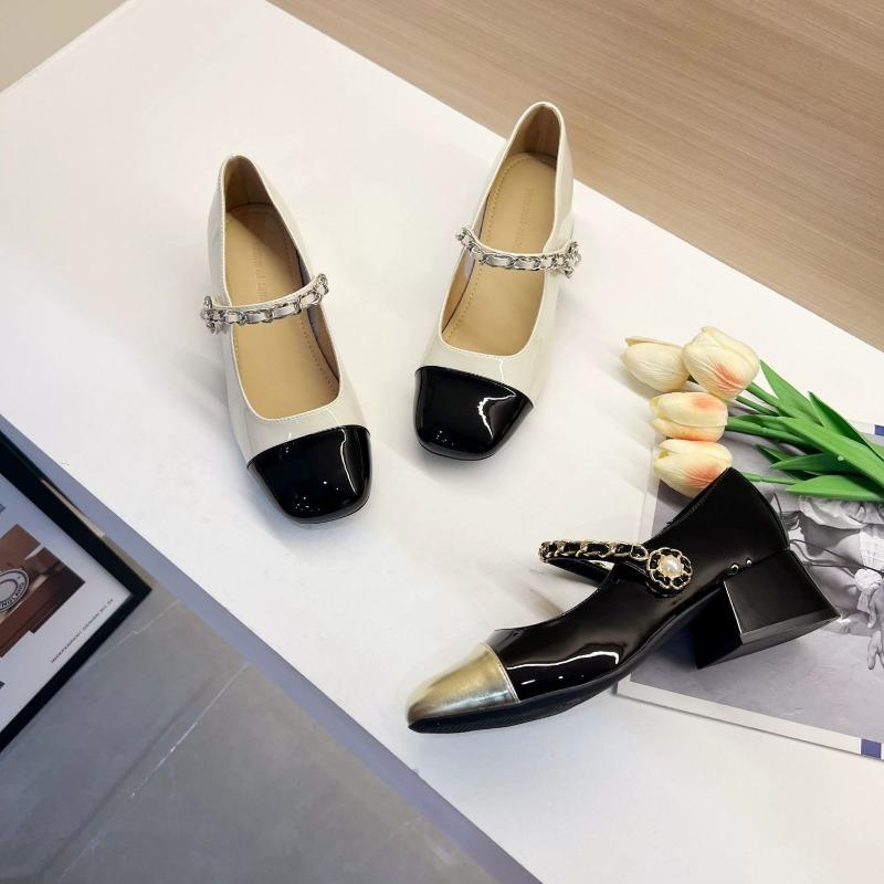 Mary Jane Shoes Children's New Early Spring Pearl Single Shoes Retro Thick Heel Medium Heel Small Leather Shoes Autumn