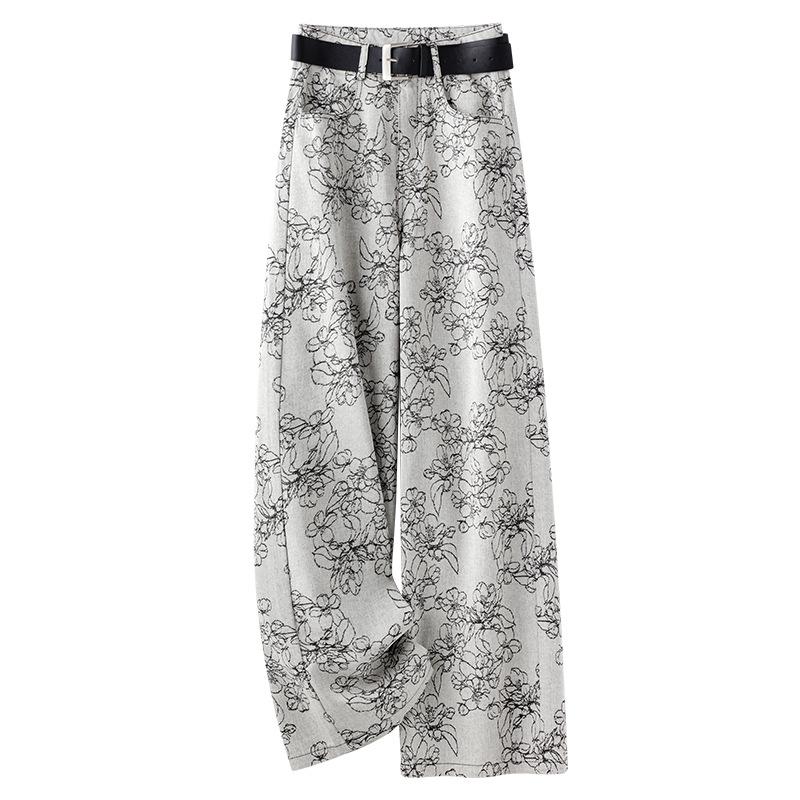 Women s High-Waisted Gray Denim Wide-Leg Pants - Summer 2025 Thin Style, Floor-Length, Loose Fit Straight Leg S